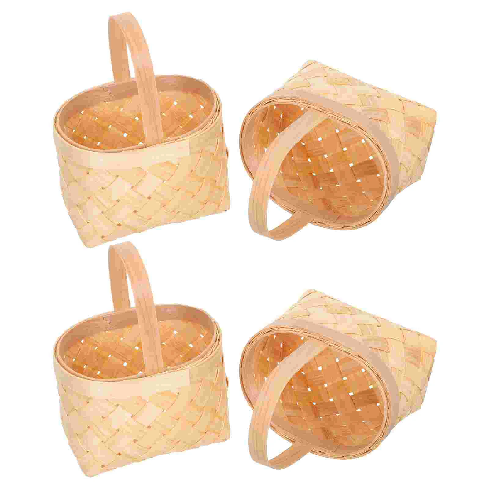 

4 Pcs Mini Woven Baskets Handheld Wood Chip Gift Hamper Small Storage Decorative Candy Flower Snack Basket Terrace Garden