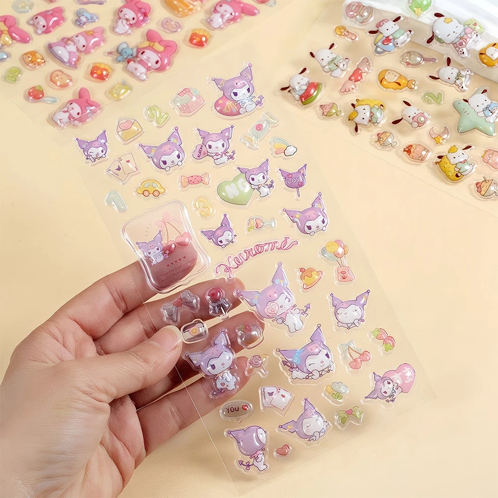 

Sanrio Cute Kuromi My Melody Cinnamoroll 3D Relief Stickers Waterproof Anime Decals Kid Girl Cartoon Hand Account Material Gifts