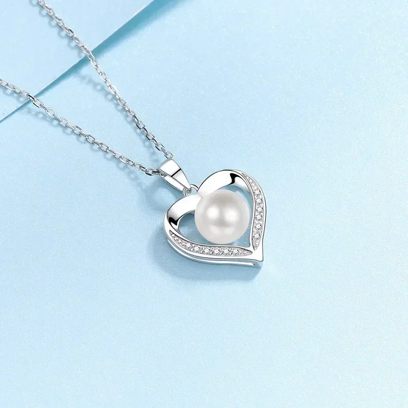 Exquisite Store PT950 Platinum Freshwater Pearl 0.96CT Heart Moissanite Wedding Necklace for Women, Pendant Girl Cute Gift