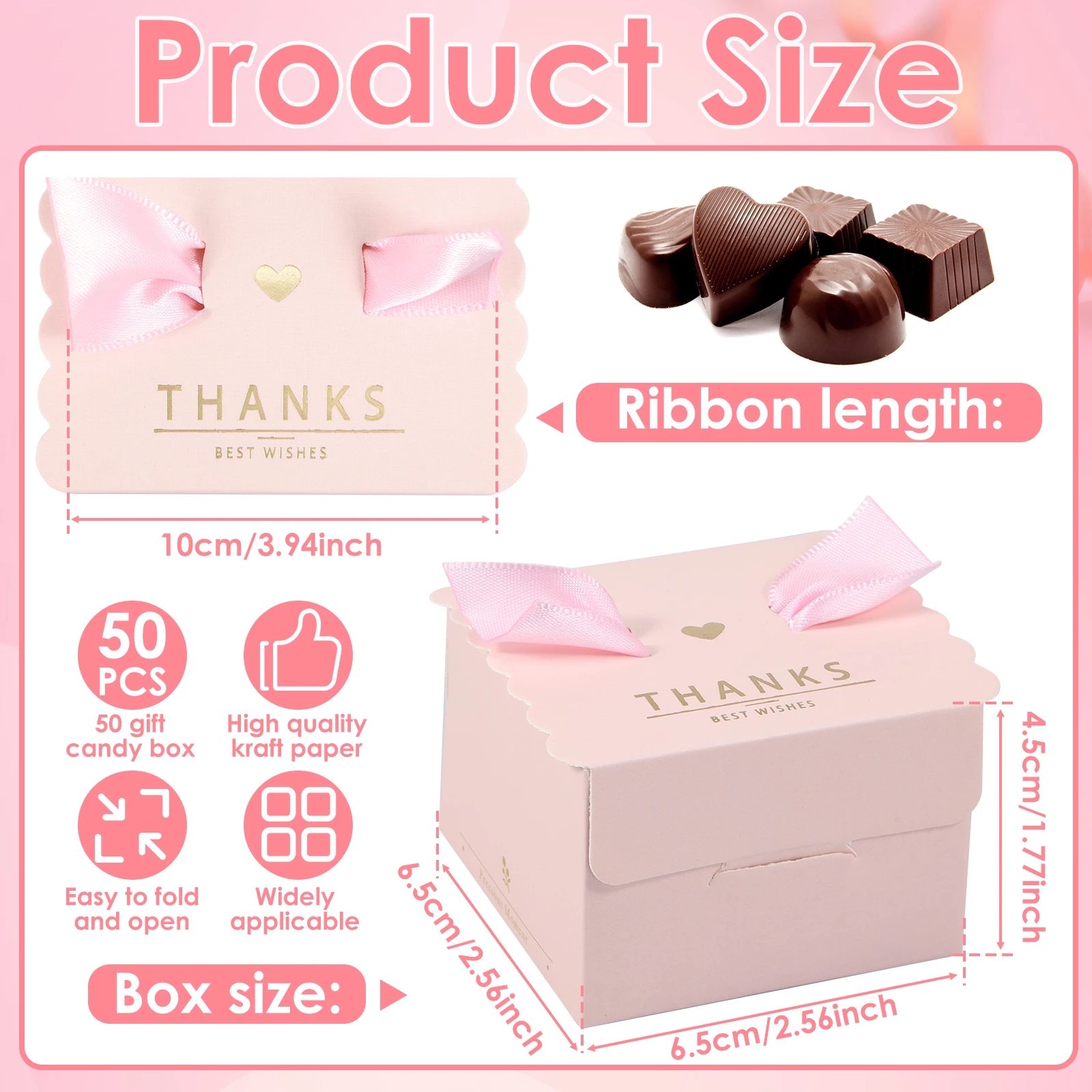 50Pcs Candy Boxes with Ribbon Easy to Assemble Small Gift Boxes Decorative Favor Candy Boxes Wedding Favour Boxes Shows Thanks f