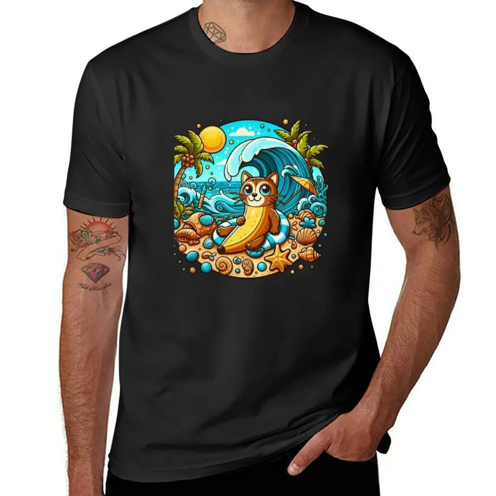 Banana Cat Gif. Cute banana in a Sea Shure T-Shirt new edition customizeds men workout shirt