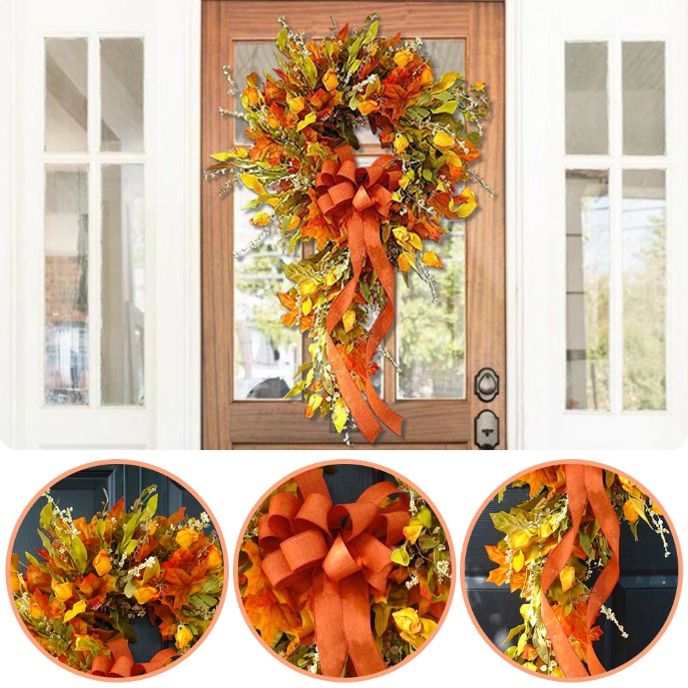 

Thanksgiving Farmhouse Wreath Autumn Scene Decor Maple Leaf Artificial Wreath Perfect for Home and Restaurant