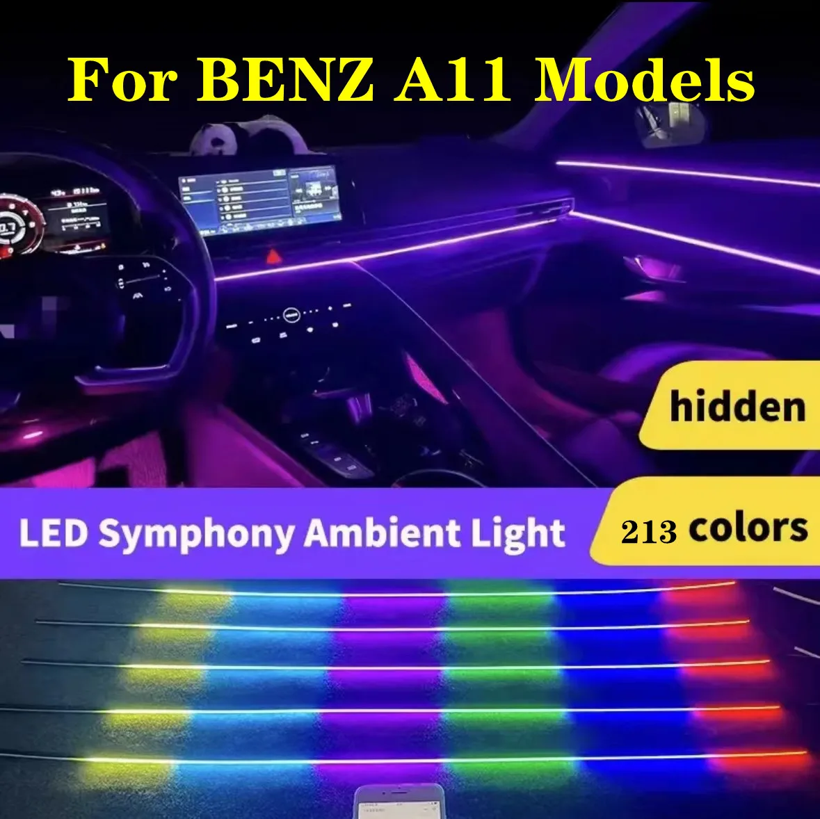 For Mercedes Benz A B C E G ML S CLK CL 3 64 Color RGB Symphony Car LED  Interior Ambient Light