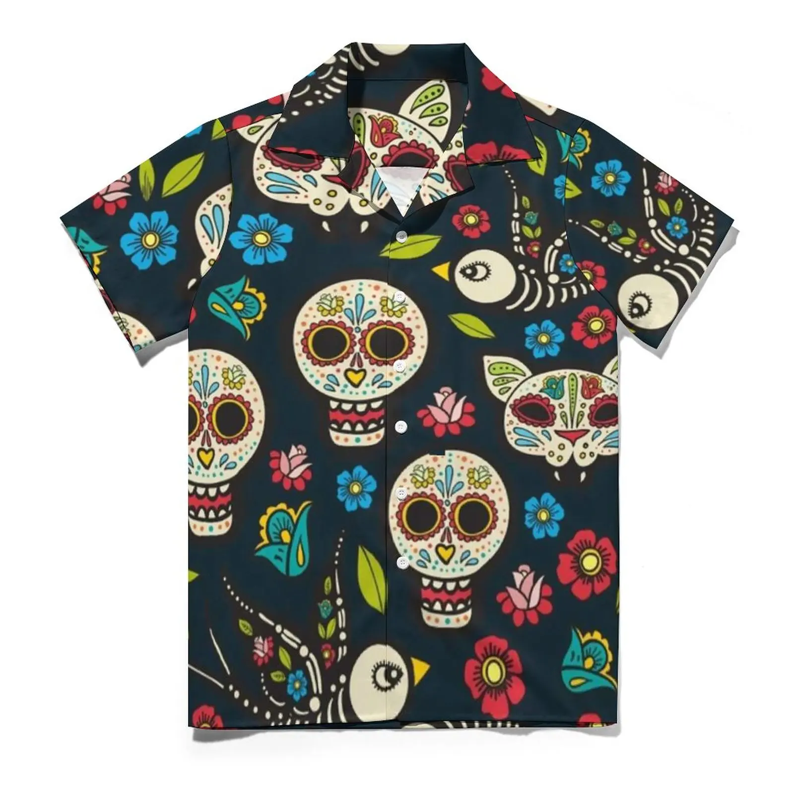 Halloween Day of The Dead Casual Shirts Mexican Traditional Celebrates Skulls Beach Shirt Hawaiian Cool Blouses Men Big Size 4XL