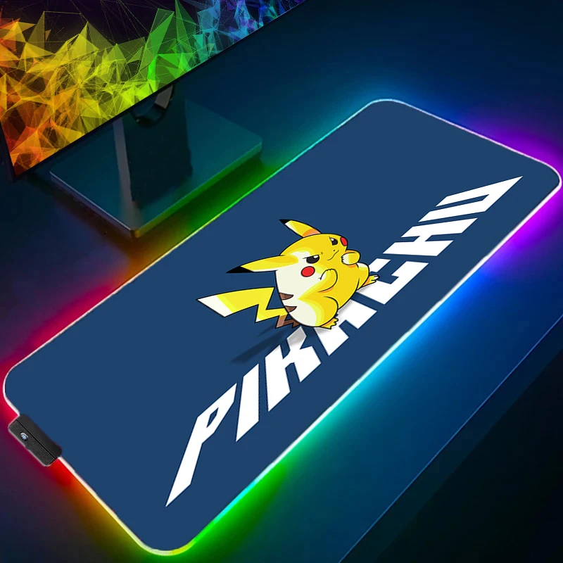 

Игровой коврик для мыши в стиле Аниме Пикачу Kawaii, игровой RGB коврик для мыши с изображением HD, Настольный коврик Xxl с подсветкой, аксессуары для ПК, пользовательские коврики