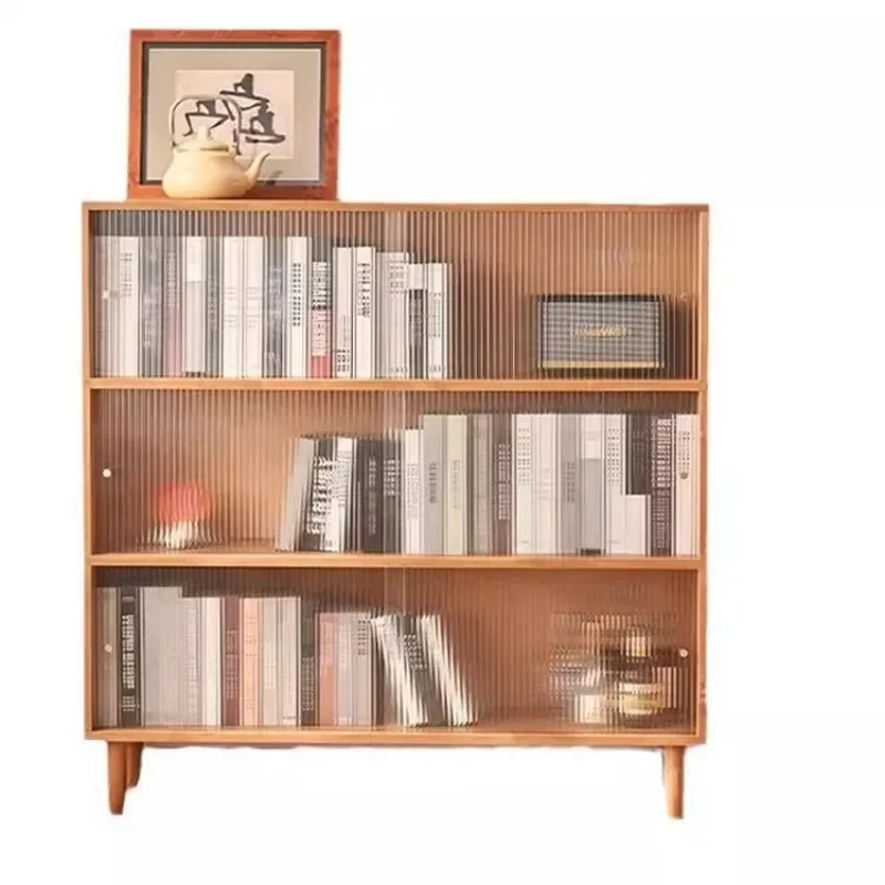 Nordic style solid wood cherry wood home floor low bookcase locker simple children's shelf glass door bookshelf