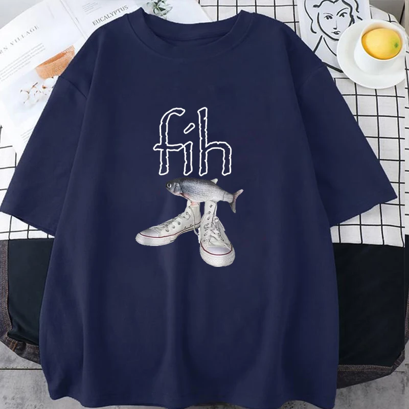

New Style Fih Shoes Graphic T Shirts Funny Misspelled Fish Meme T-shirts Men Women Casual Fashion Short Sleeve Unisex T-shirt