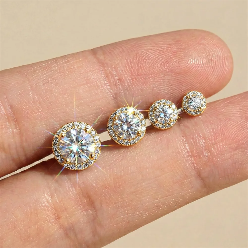 Aide 1 Stück 925 Sterling Silber Moissanit Halo Piercing Ohrstecker mit Schraubverschluss, rund, für Knorpel, 2-4 mm, für Damen und Herren – Detail 9