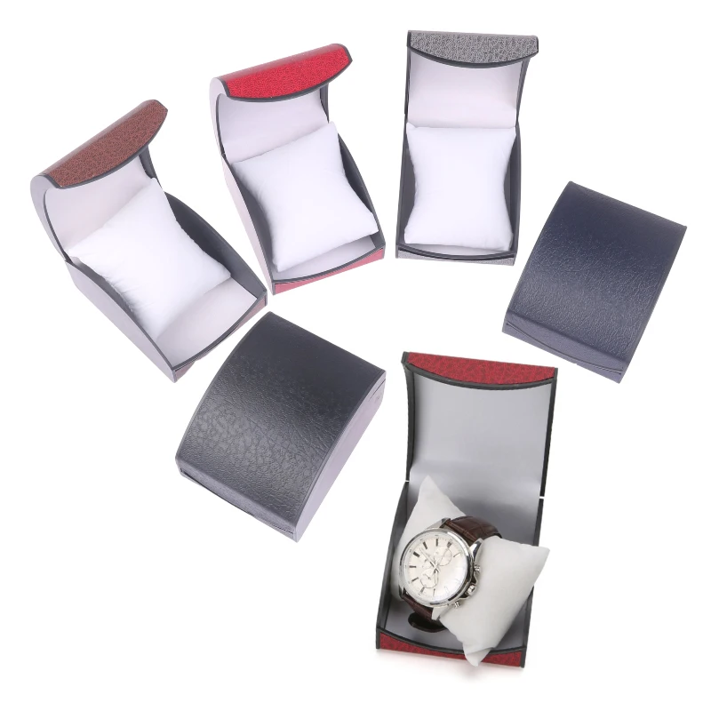 

Fashionable Curved Flip Jewelry Bracelet Storage Box High-end Men's Imitation Leather Plastic Watch Display Box