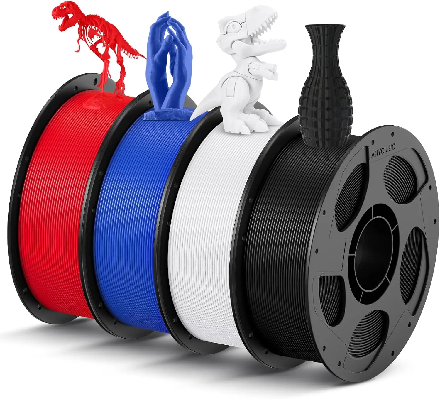 

3D Printing PLA Filament 1.75mm Bundle, 4KG Black White Blue Red, High Accuracy +/-0.02mm