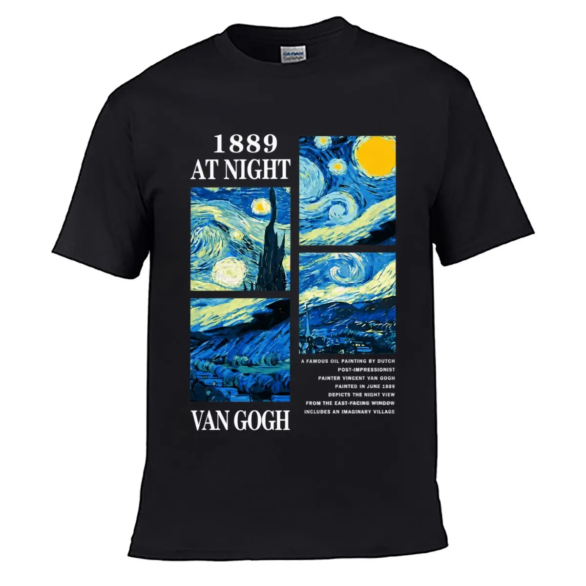 Van Gogh Starry Night 1889 At Night Swirling Sky Painting Loose T-shirt Casual Tee