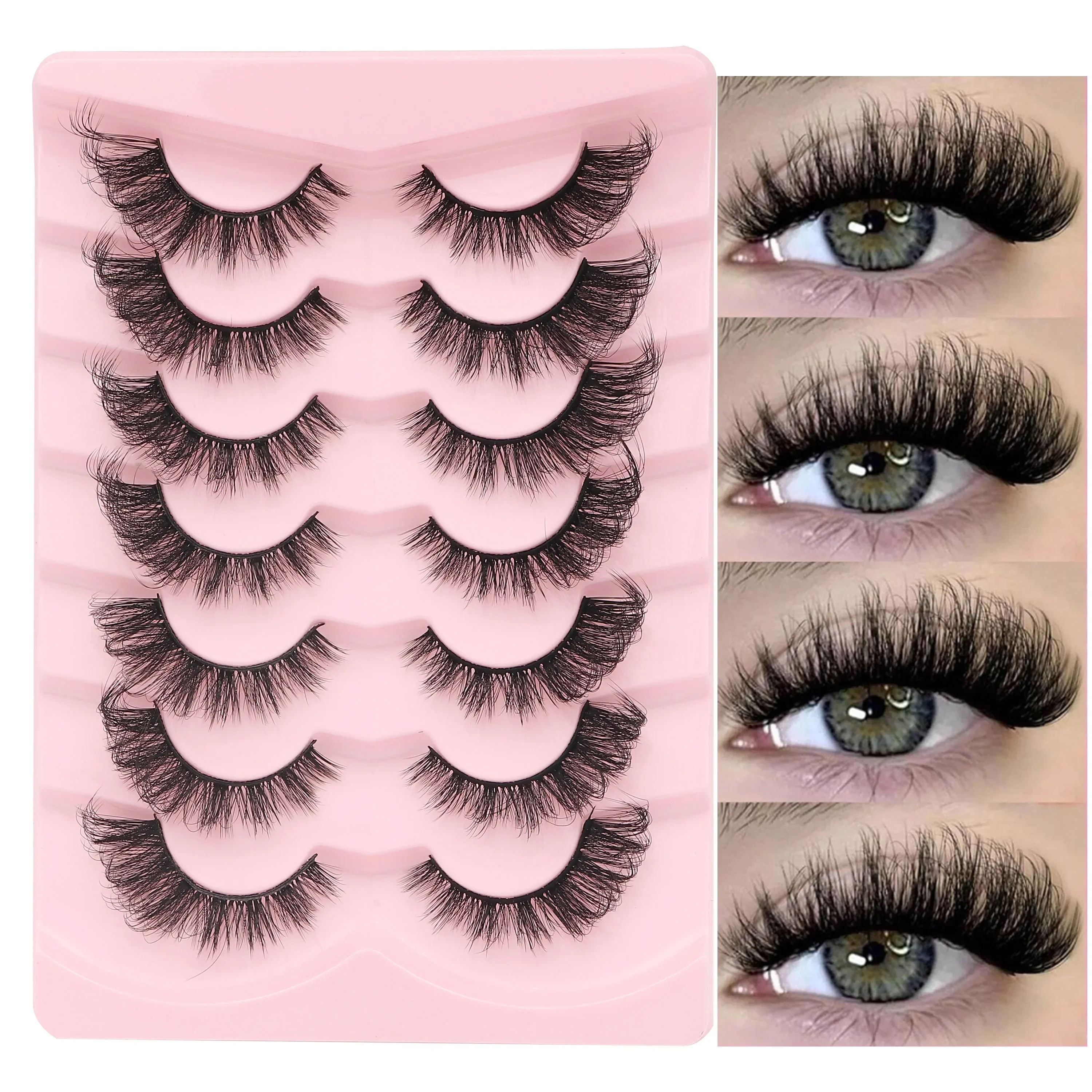 7 Pairs Fox Eye False Eyelashes 3D Fluffy Voluminous Strip Lashes Lightweight Natural Curl Reusable Eye Makeup Lashes