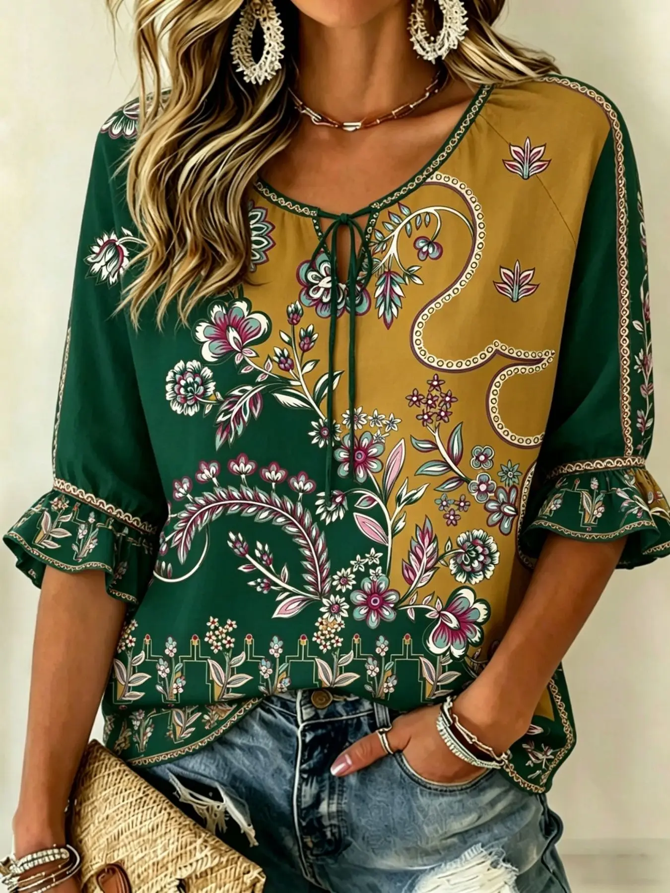 Grand Casual Loose Printed Shirt, Vivid Stereo 3D Print Element, Soft Fabric Comfortable Summer Travel Clothes