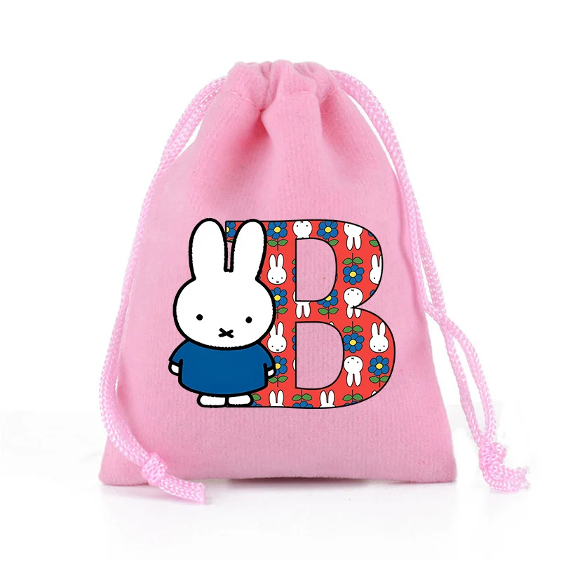 New Miffys Drawstring Bag Cartoon Letter A-Z Print Handbags Kawaii Portable Party Candy Gift Storage Bags String Storage Pouch