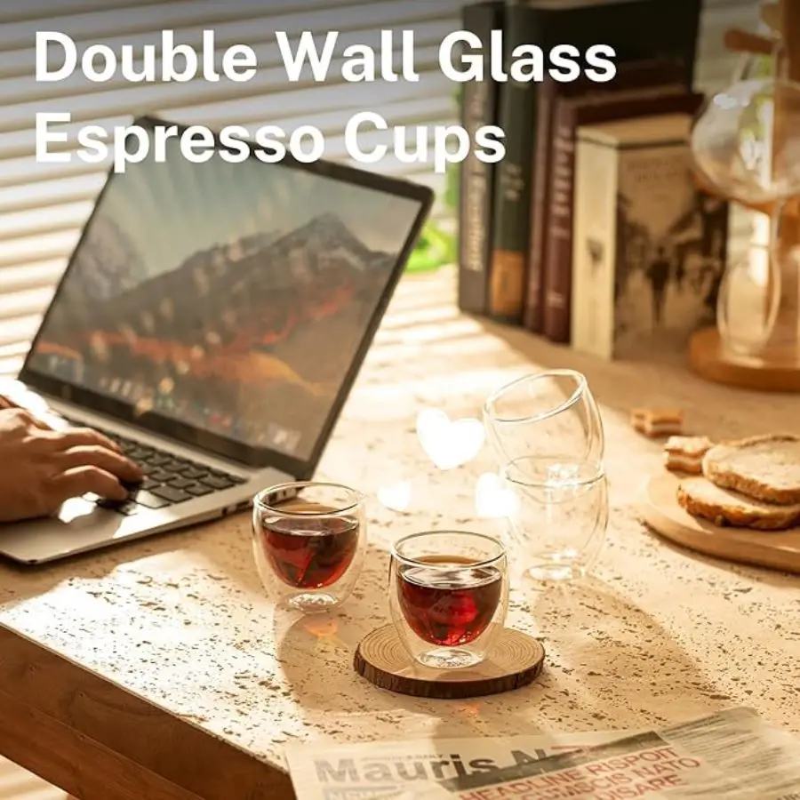 espresso cup set of 6, double walled glass espresso cup of 6 ounces, insulated espresso cup for espresso accessories, tran