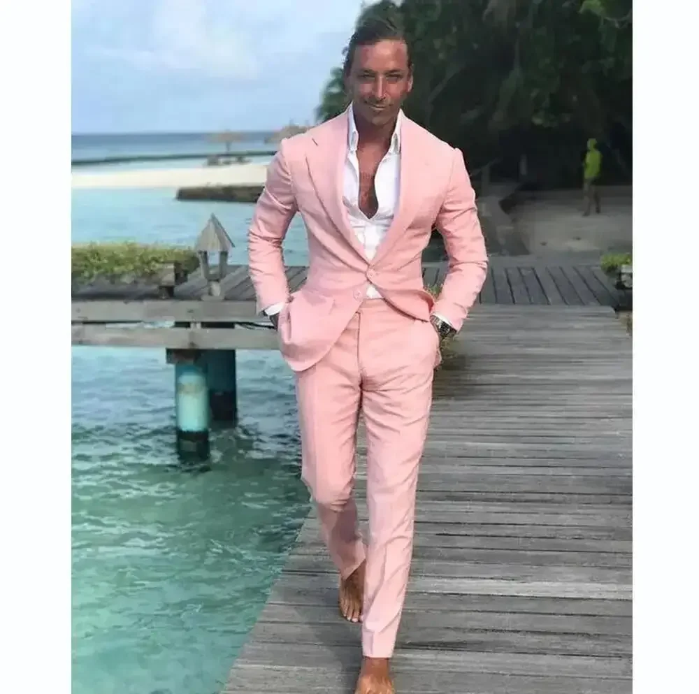 New Pink Men Suit Two-pieces(Jacket+Pants) Single Breasted Fitting Elegant Fashion High-quality Male Formal Clothing