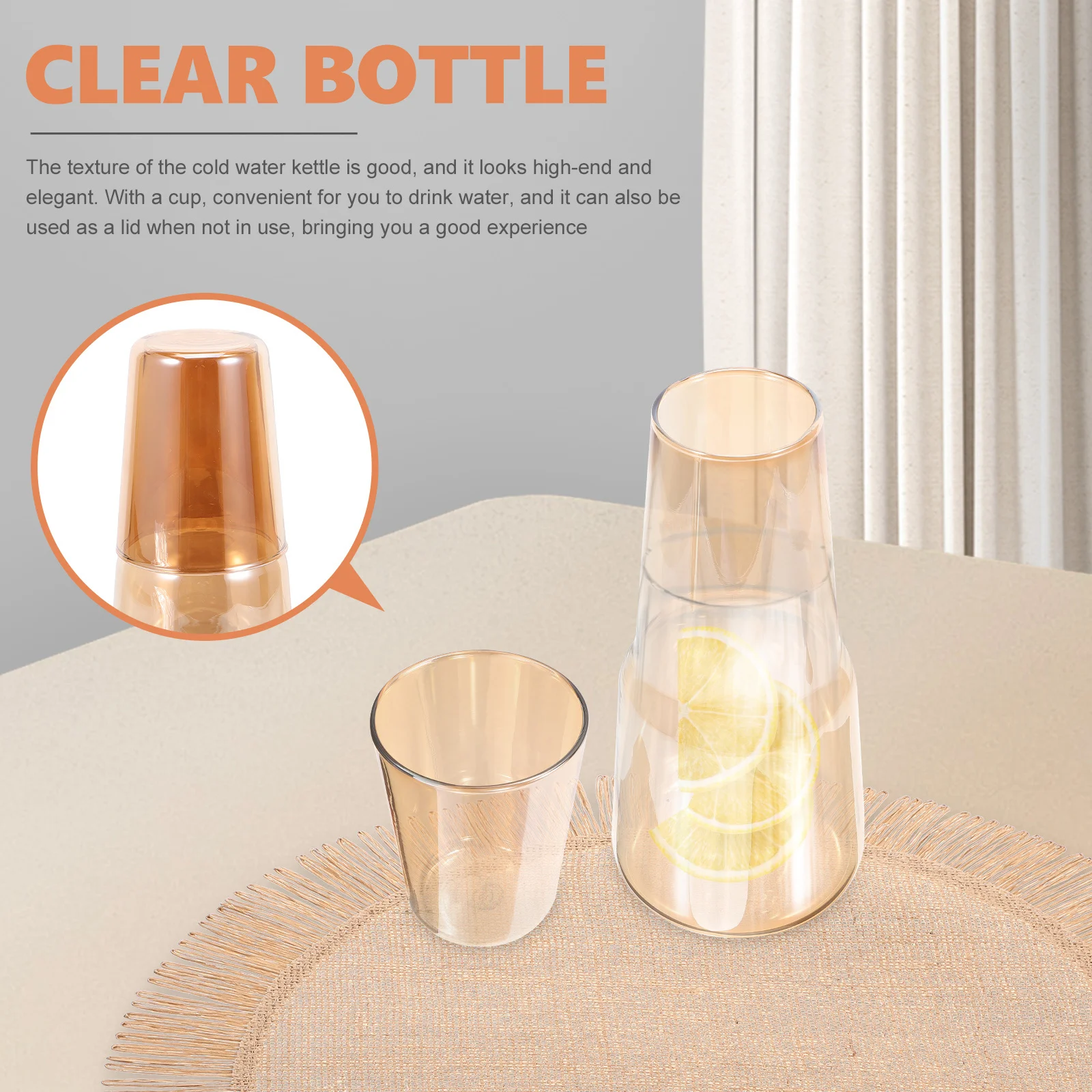 

1Set Water Bottle Carafe Glass Set with Cup Bedside Container for Bathroom Nightstand Multi-Function Water Jug