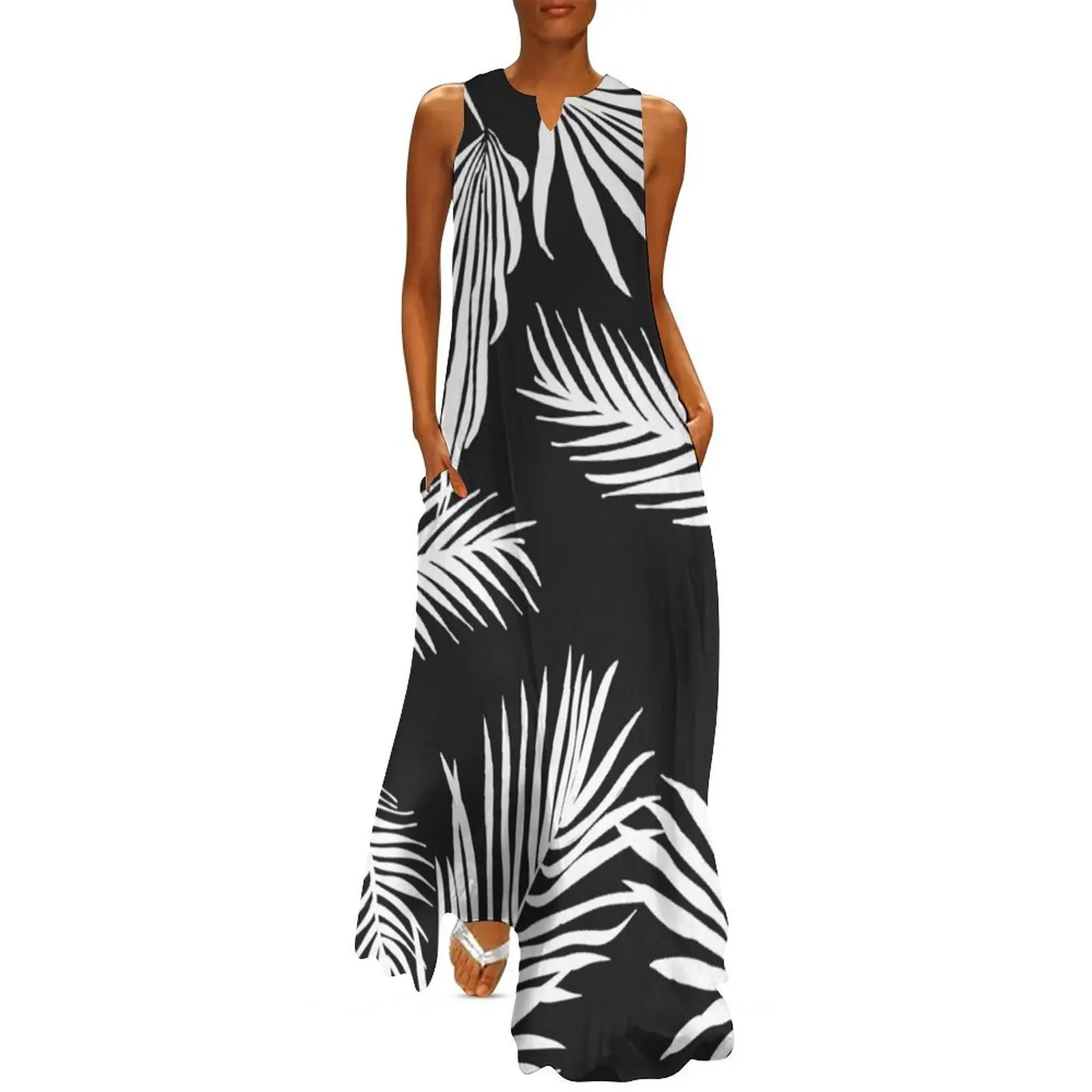 

Black and White Palm Artwork Long Dress Woman's evening dress Dress vintage party dresses women Summer women's clothing
