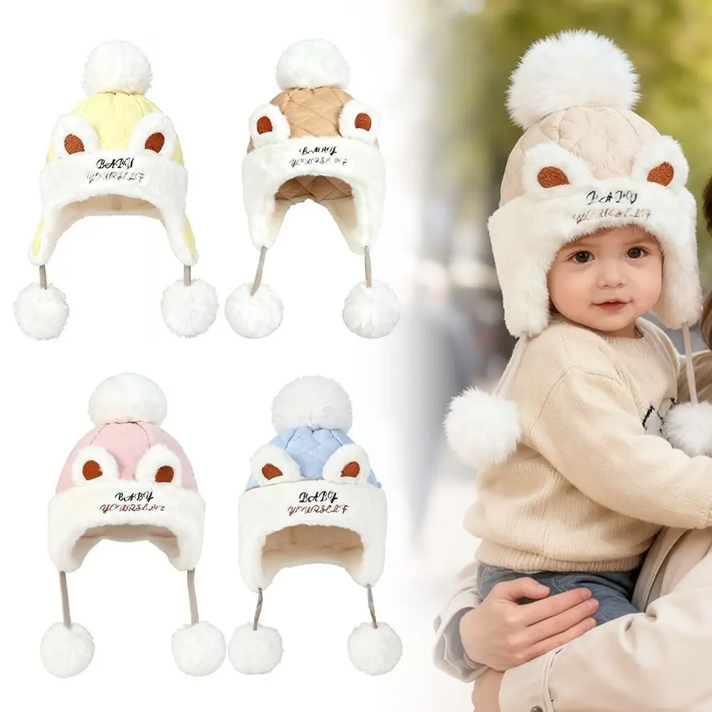 

New Warm Winter Baby Hat Windproof Fur Lined Ear Protection Hats with Ball Ear Flap Hat