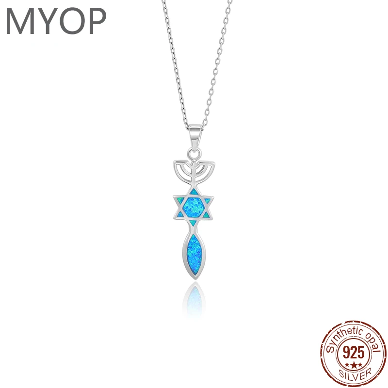 XYOP 925 Silver Gift Double-Sided Blue OPAL Pendant, 40+5cm Cross Necklace Everyday Simple High Fashion Ambiance