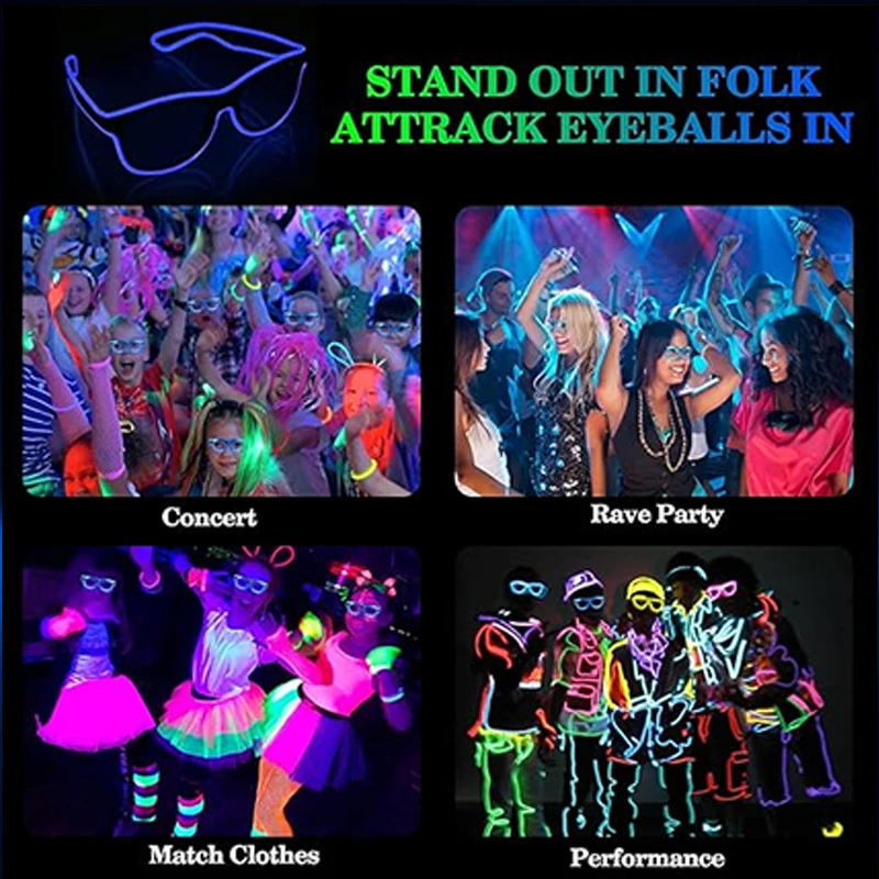 Bezprzewodowe okulary LED Party Light up Glasses Neon Party Flashing Glasses EL Wire Glowing Glow Sunglasses Bright Light Supplies — zdjęcie 5