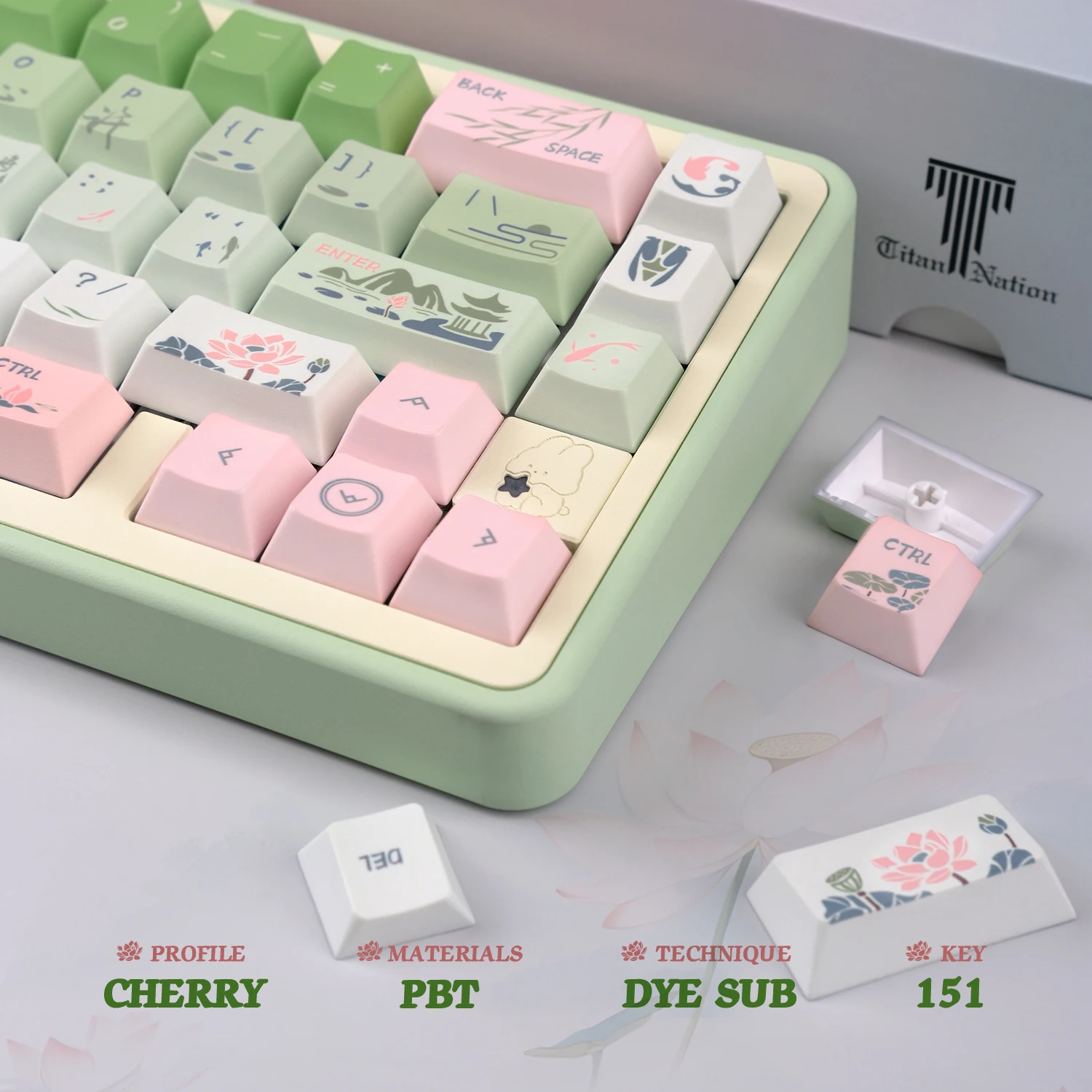 Lotus Pond Moonlight Theme Keycaps 151 Keys PBT Original Highly Sublimated Antique Keyboard Keycaps
