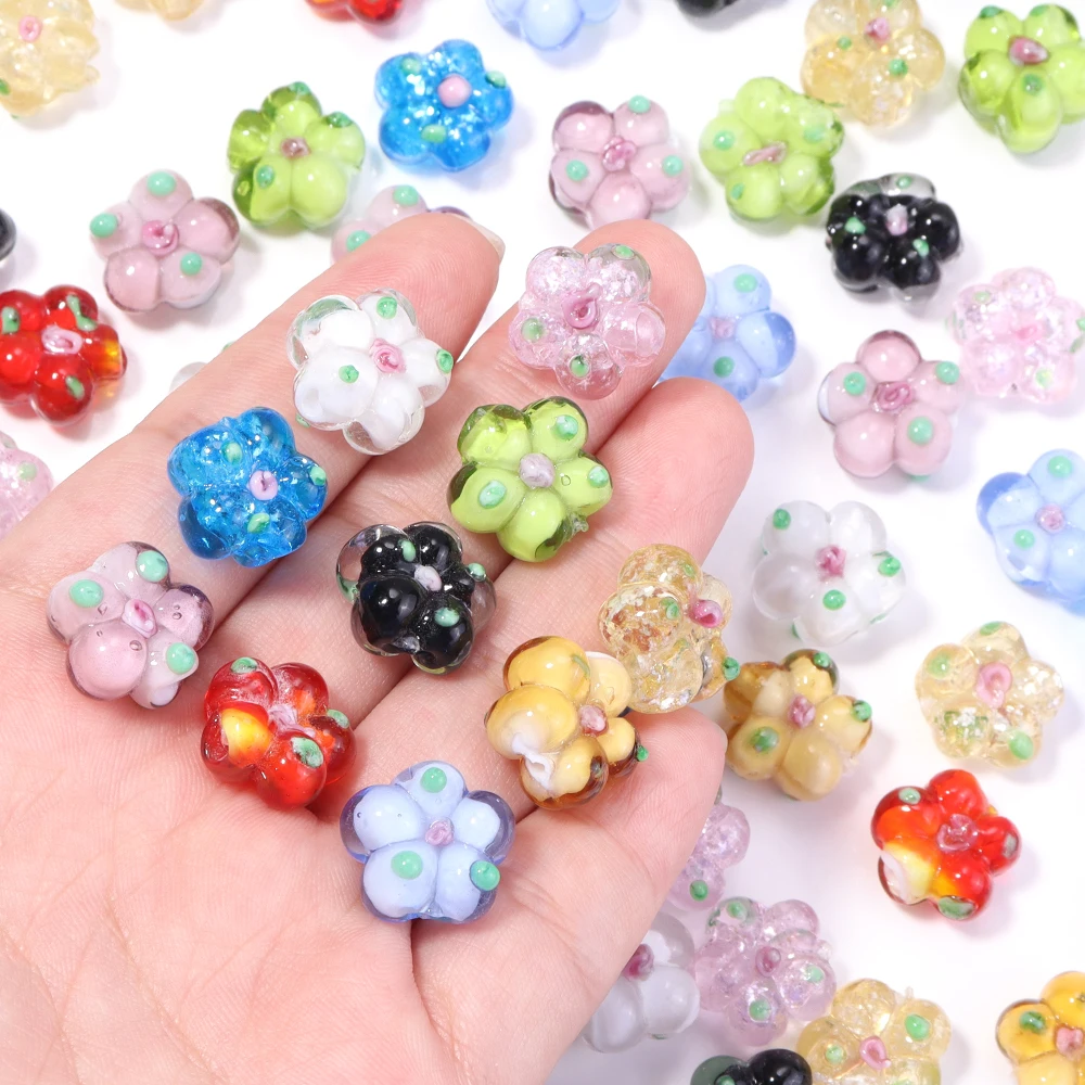 10pcs Multicolor Lampwork Glass Beads Translucent Flower Glaze Charms Beads for Jewelry Making DIY Bracelet Earrings Accessories