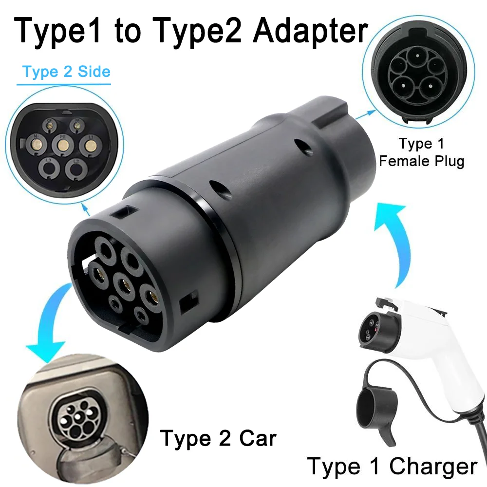 Electric Vehicle Charging Connector Type 2 to Type 1 J1772 EV Adapter Type 1 to Type 2 IEC 62196-2 EVSE Charger EV Adaptor