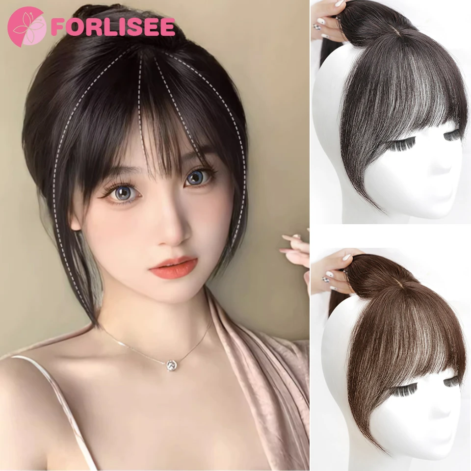 FORLISEE Synthetic 3D French Bangs Wig Female Fluffy Natural High Skull Top Hair Patch Fake Bangs Air Bangs Wig