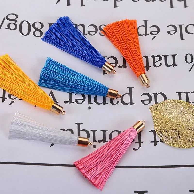 5/10Pcs 6CM Tassels Metal Weight Cap Tassels Soft Silky Imitation Silk Tassels for DIY Craft Earrings Bookmark Accessories