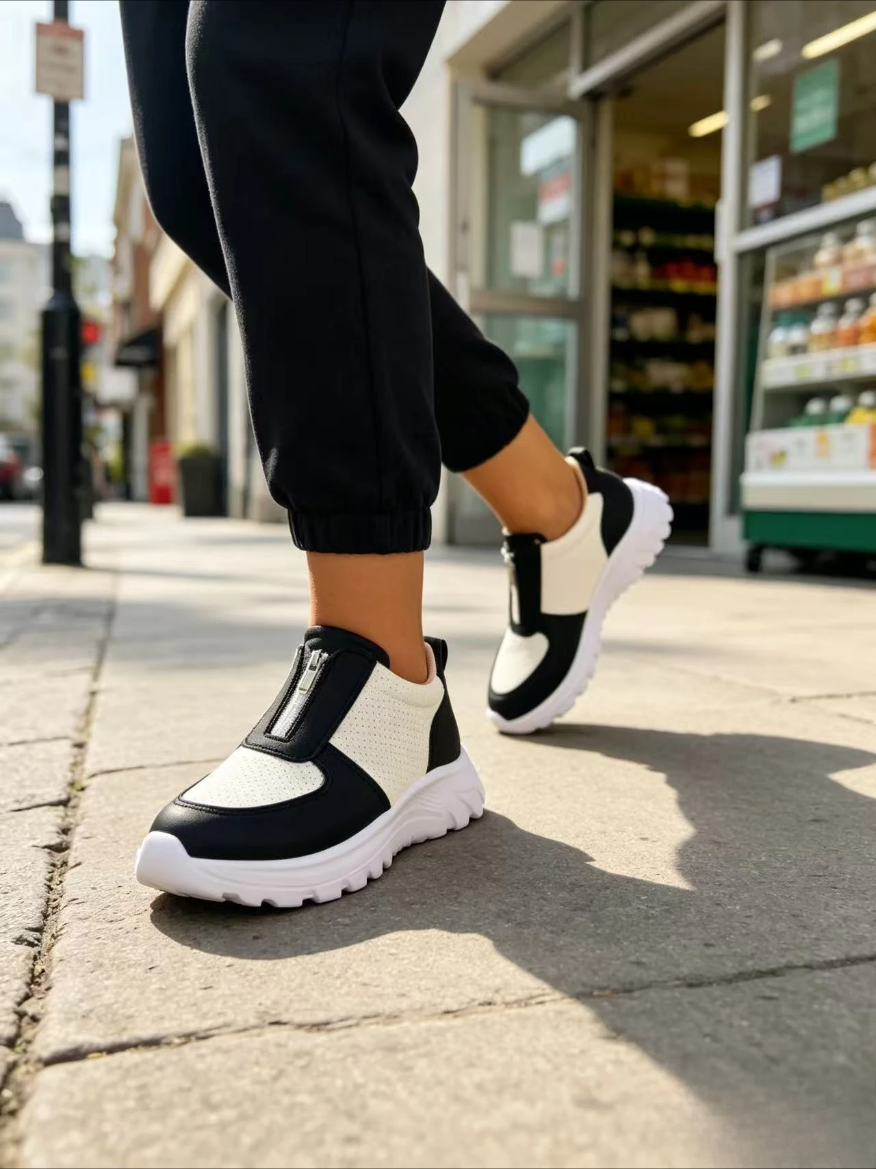 Front Zipper Sneakers Patchwork Mesh Casual Shoes Slide On Platform Walking Shoes Ladies Outdoor Daily Shoes