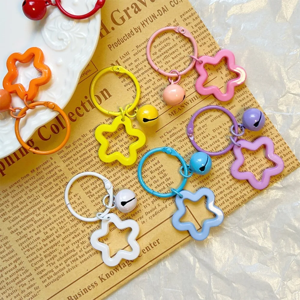 Metal Keyrings Cute Five-pointed Star Pendant Open Ring Buckle Colored Keychain Five-pointed Star Bell Pendant Keyring