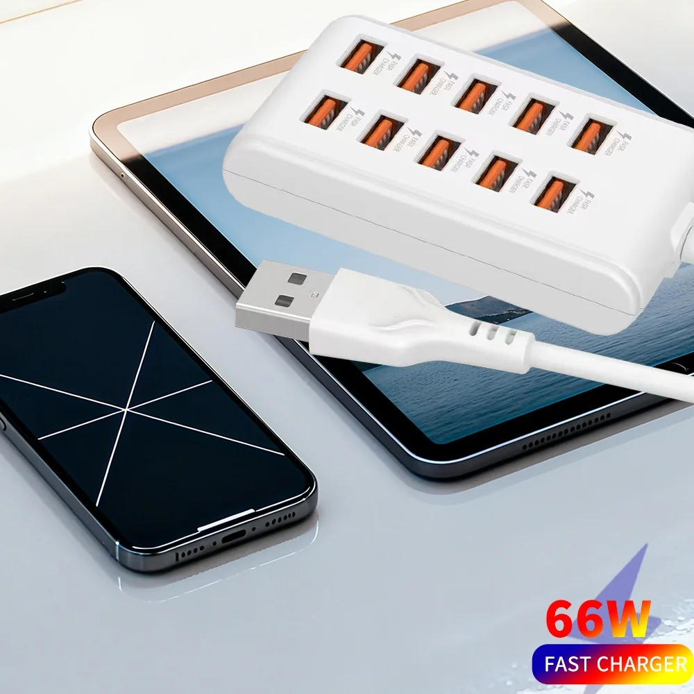 10Port Fast USB Charger Power Strip Multi-Ports HUB Adapter Socket Desktop