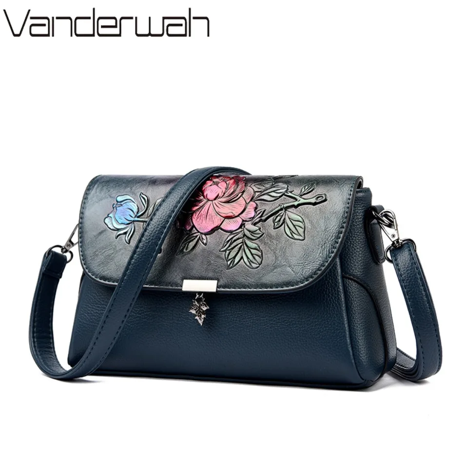 

Vintage 3D Floral Embossed Crossbody Bag Soft Leather Elegant Shoulder Bag Luxury Handbag Women Bags Designer Mother Ladies Sac