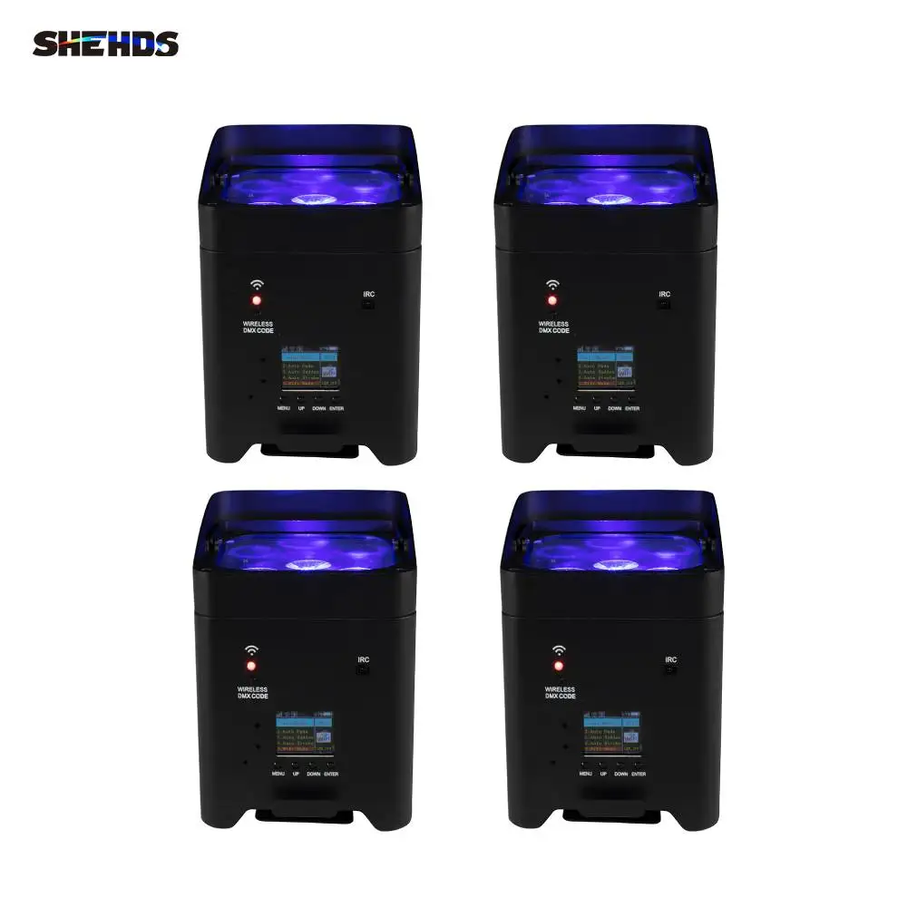 

SHEHDS 4pcs LED 6x18W RGBAW+UV Par Light Wireless Remote Control with Battery Wifi APP Smart Portable DJ Disco Party Nightclub