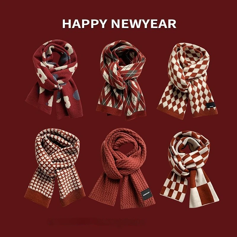 Youpin Red Knitted Wool Scarf Women Christmas Warm Scarves Keeping Autumn Winter Shawl Neckerchief New Year Blanket Soft Bufanda