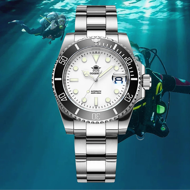 Addiesdive الفولاذ المقاوم للصدأ ساعة أوتوماتيكية للرجال الأعمال NH35 الياقوت 200 متر غواص ساعات آلية فاخرة مضيئة ساعة اليد