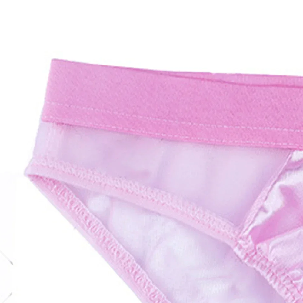 Sexy Men Sissy Panties Mesh Satin Pink Briefs Sexy Perspective Panties Man Low Waist Breathable Bikini Convex Pouch Underpants