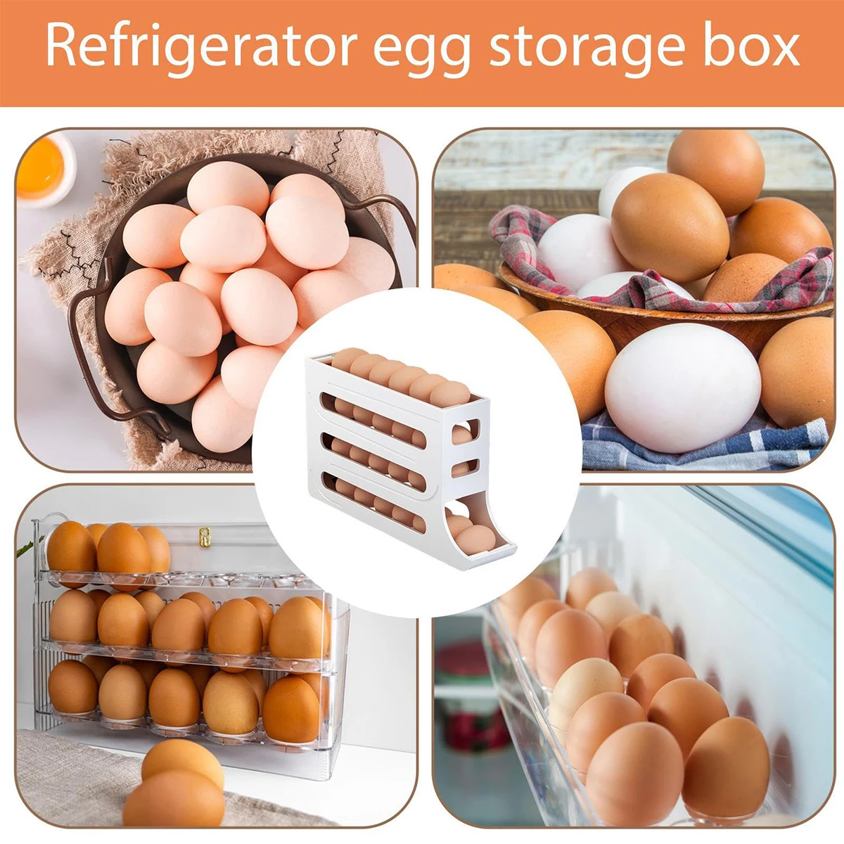 Egg rack Egg rack 4 layers 3 colors automatic rolling 30 egg boxes refrigerator tray egg box automatic rolling egg tray egg grid