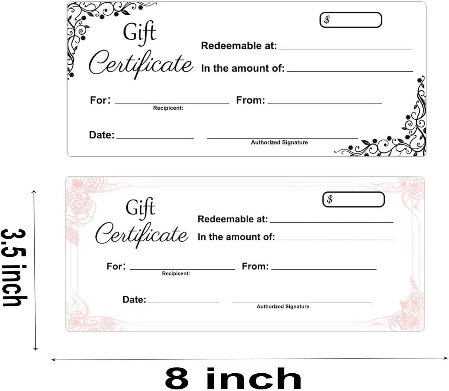 Gift Certificate Book 2 Part Carbonless Copy Paper Pad Gift Certificate Suitable for Businesses Restaurants Malls 3.5x8Inch