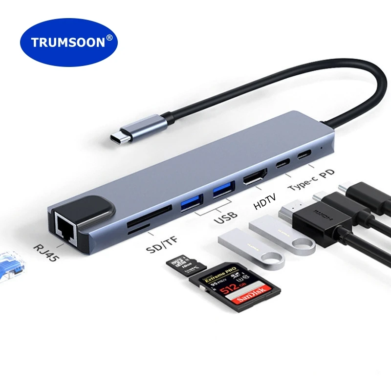 Trumsoon USB C Hub 4K HDTV RJ45 Lan USB 3.0 2.0 lettore di schede SD TF tipo C Dock per MacBook iPad Samsung S21 Dex PS5 TV Switch
