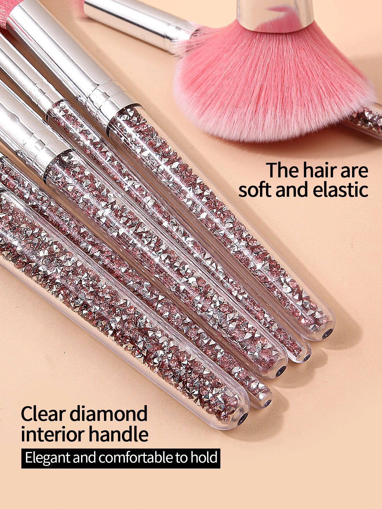 Juego de brochas de maquillaje de alto nivel de apariencia de 8 piezas, incluida juego de brochas de maquillaje con mango de diamante + soplo de polvo + cubo de almacenamiento