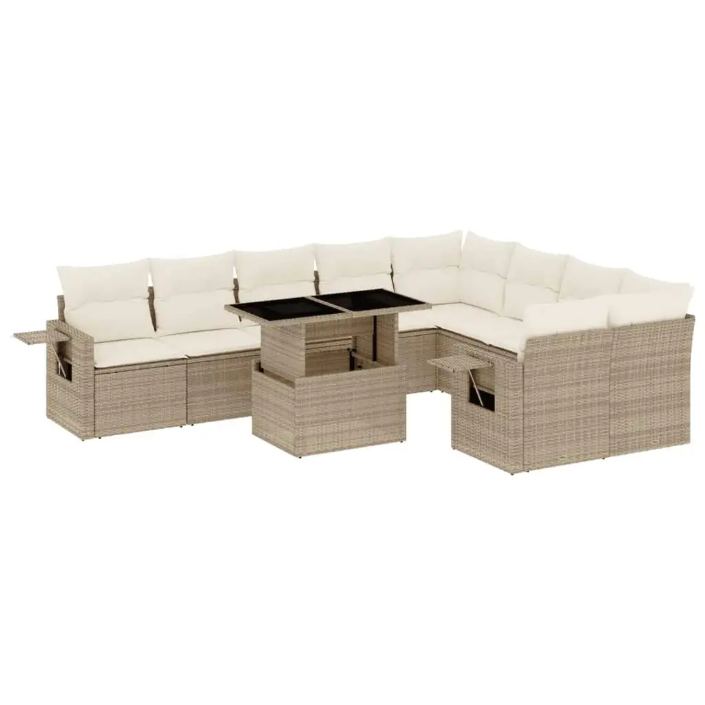 Gartensofa-Set Beige PE Rattan pulverbeschichteter Stahl aus gehärtetem Glas