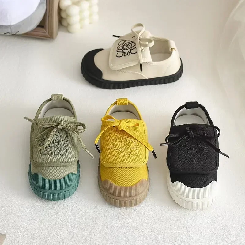 New Baby Solid Color Canvas Low-top Boys and Girls  Shoes Soft Bottom Breathable Children\'s Biscuit Cloth Shoes