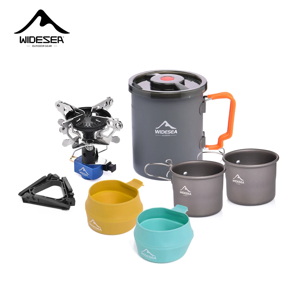 Widesea Kit Completo Camping Queimador Gás Panelas Chaleira