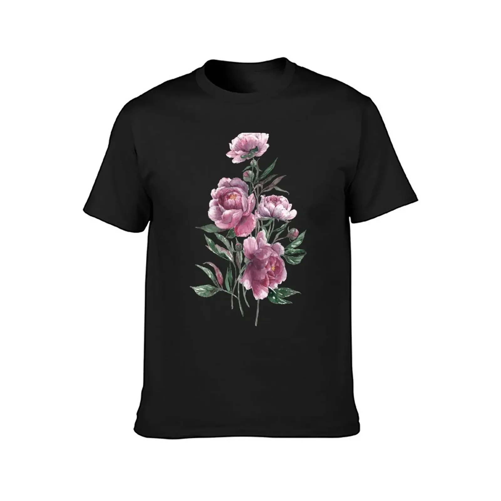 peony watercolor flowers T-Shirt anime tshirt designer shirts vintage clothes t shirt men 100℅ cotton