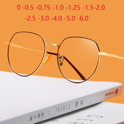 Blue Light Proof Polygon Prescription Glasses For The Nearsighted Women Metal Computer Short-sight Eyewear 0 -0.5 -0.75 To -6.0