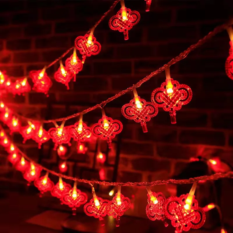Rote Laterne, chinesischer Knoten, LED-Lichterkette, Weihnachten, batteriebetrieben, Hochzeitsdekoration, chinesische Neujahrsdekoration, 3 m, 20 Lichter