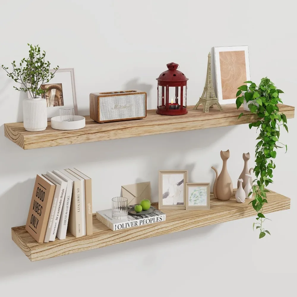 Floating Shelves, 36 Inch Wall Shelf Set of 2, Rustic Wood Shelves for Wall Storage, Fireplace Mantel