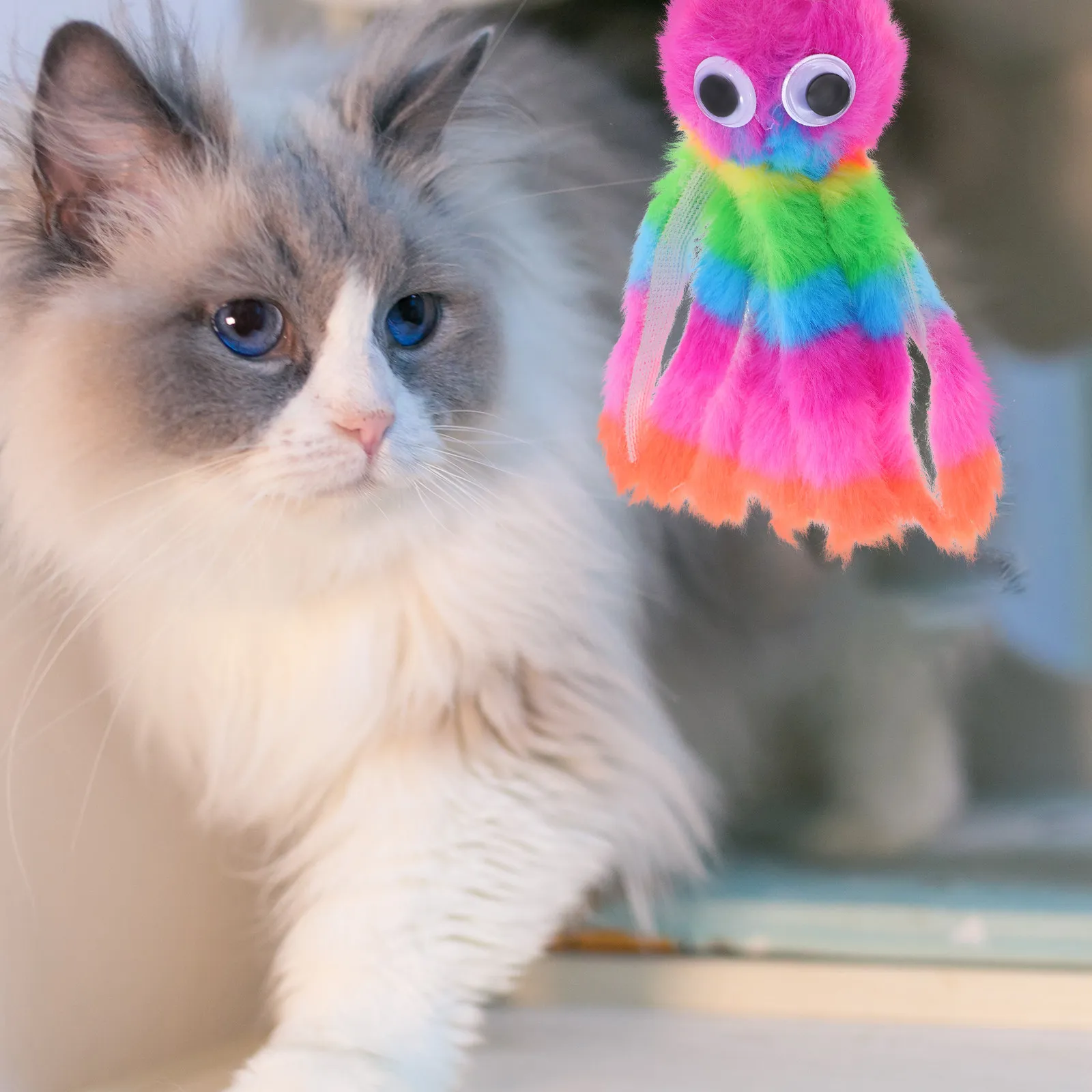 Small Cat Dog Octopus Pet Chew Plaything Soft Rainbow Color Interactive Stuffed Animal Cat Chew Toys Dog Toy
